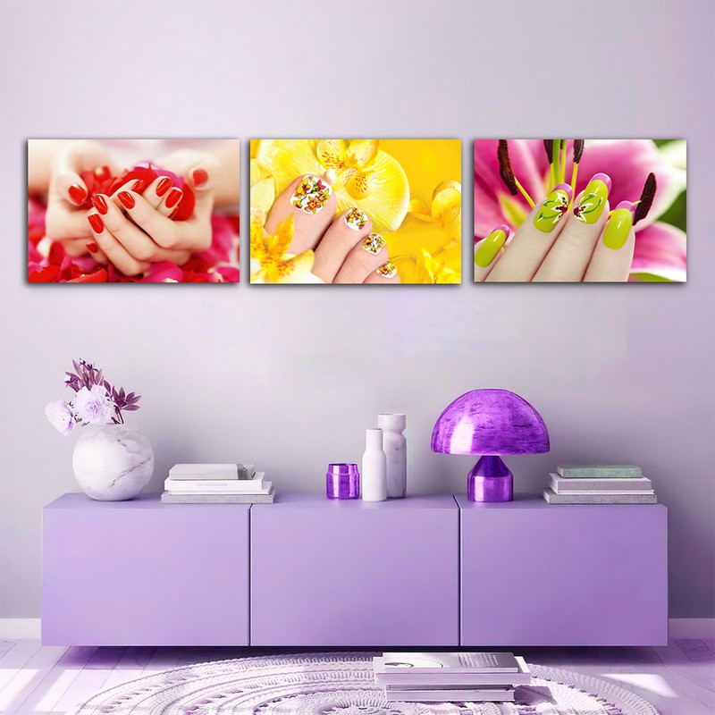 تابلو شاسی بکلیت طرح سالن آرایش ناخن و مانیکور مدل SH-924 مجموعه 3 عددی