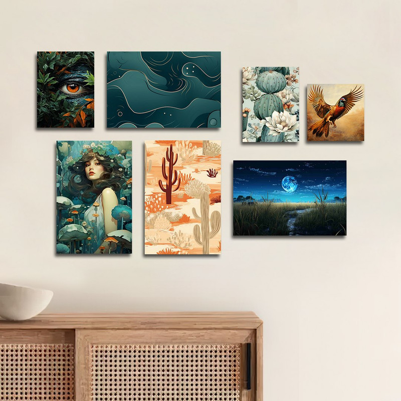 تابلو شاسی بکلیت طرح نقاشی رنگ روغن مدل SH-1370 مجموعه 7 عددی