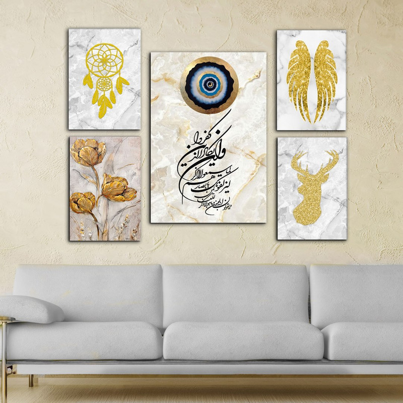 تابلو شاسی بکلیت طرح بال و گوزن و گل مدل SH-362 مجموعه 5 عددی