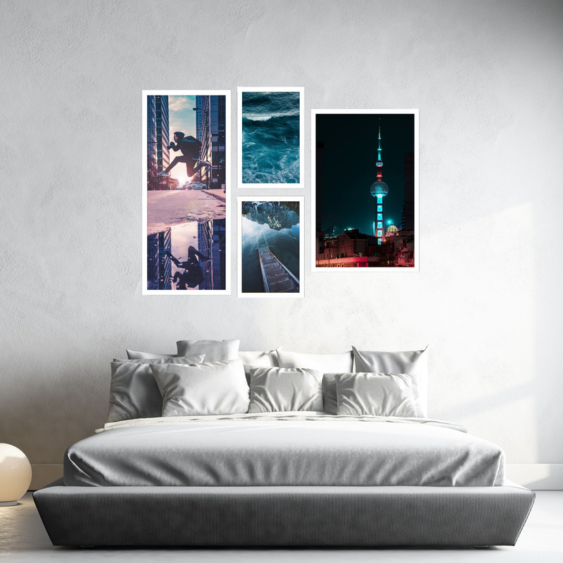 تابلو بکلیت طرح منظره برج مروارید و مدرن مدل T-452 مجموعه 4 عددی