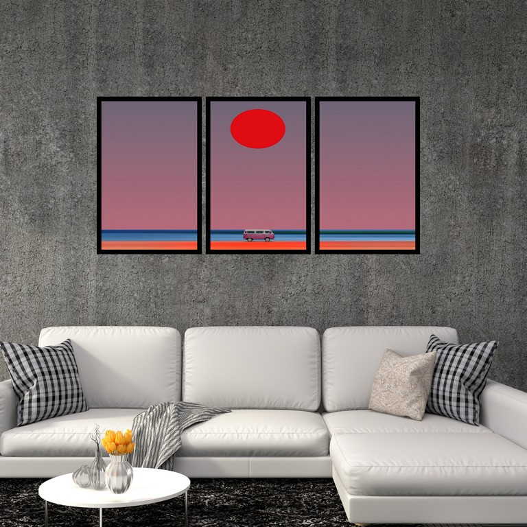 تابلو بکلیت طرح نقاشی منظره غروب آفتاب مدل B-S4878 مجموعه سه عددی