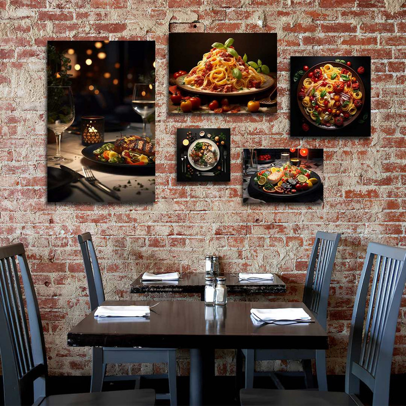 تابلو شاسی بکلیت طرح رستوران ماکارونی و پاستا مدل SH-1282 مجموعه 5 عددی