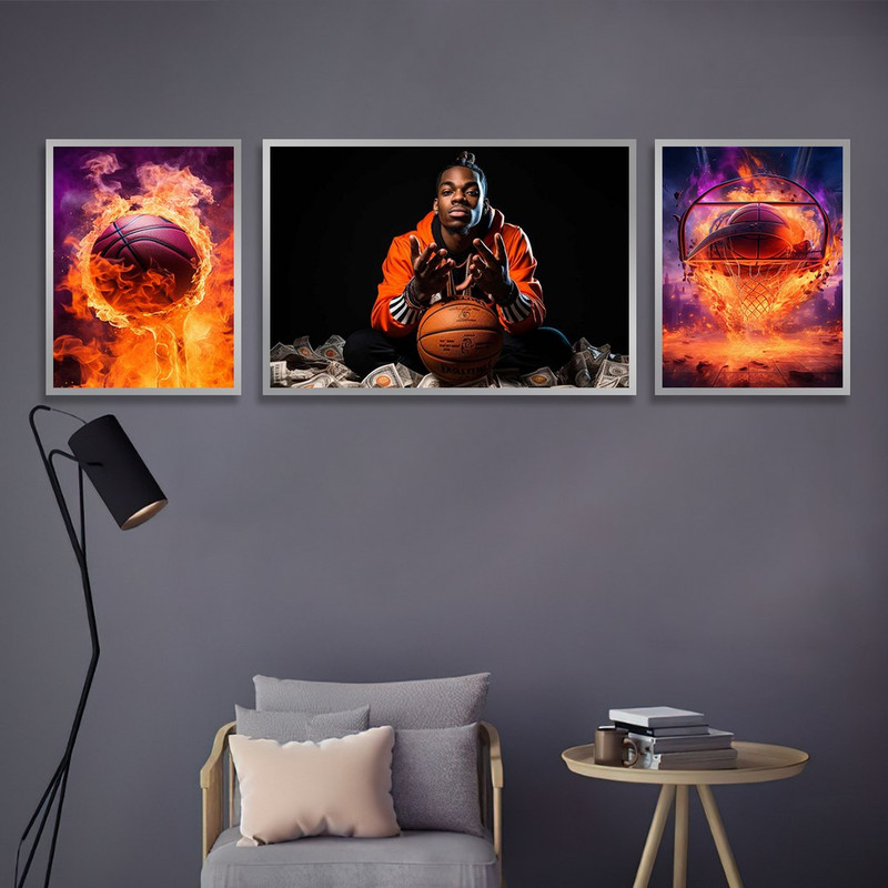 تابلو بکلیت طرح ورزشی توپ بسکتبال مدل SI-1198 مجموعه 3 عددی