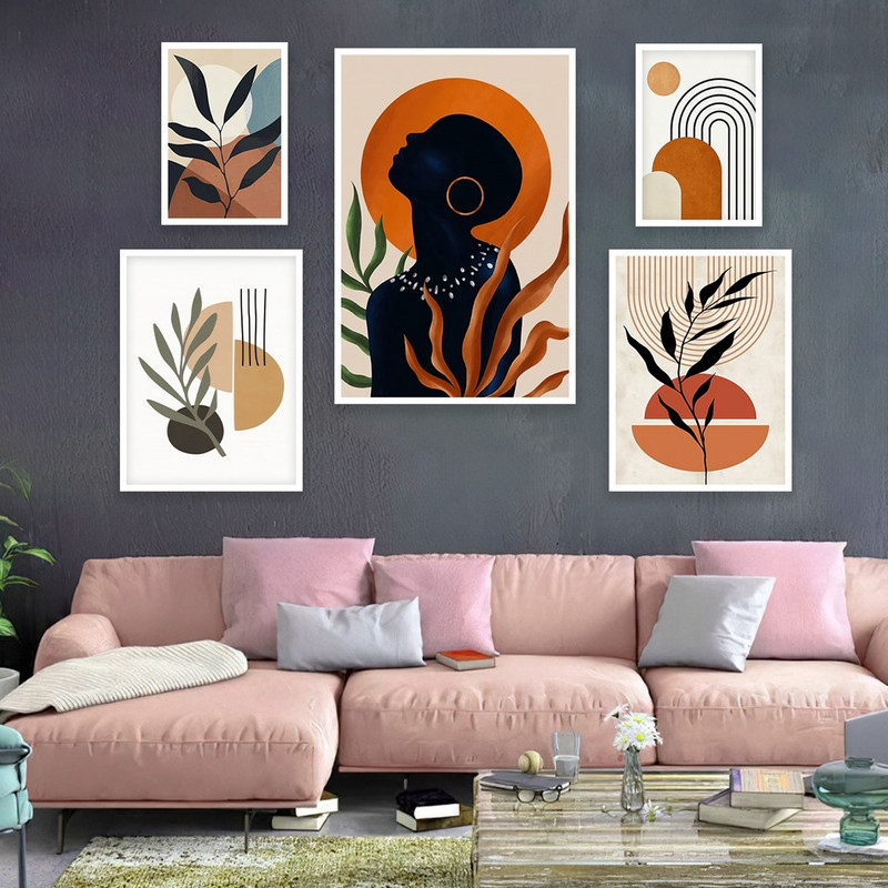 تابلو بکلیت مدل طرح نقاشی مینیمال برگ W-956  مجموعه 5 عددی