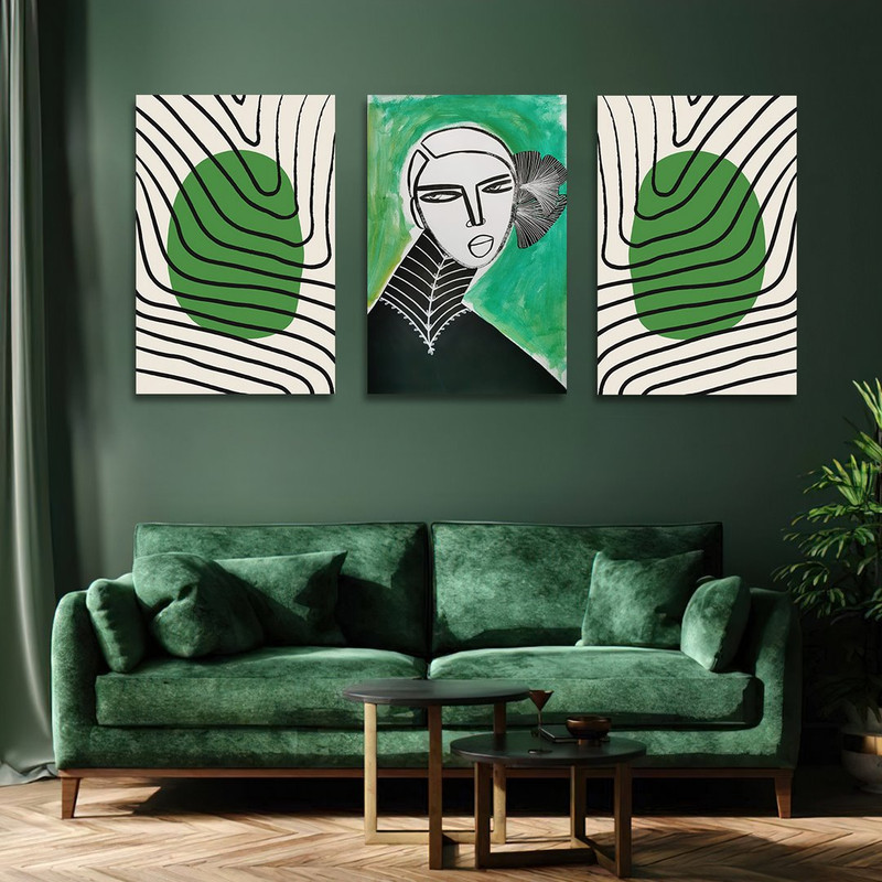 تابلو شاسی بکلیت طرح نقاشی دکوراتیو مدرن سبک کوبیسم مدل SH-1418 مجموعه 3 عددی