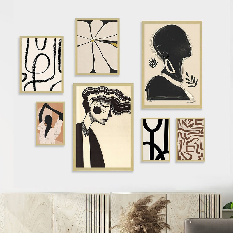 تابلو بکلیت مدل طرح نقاشی مینیمال دختر آفریقایی BE-1121 مجموعه 7 عددی