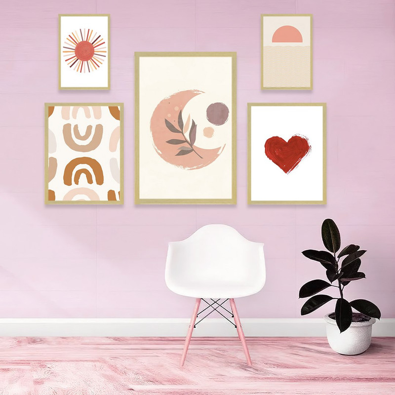 تابلو بکلیت مدل طرح مینیمال قلب و ماه BE-1097 مجموعه 5 عددی
