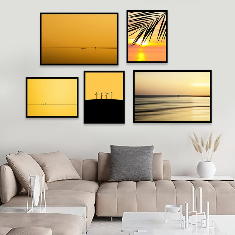 تابلو بکلیت مدل طرح دکوراتیو غروب خورشید B-1045  مجموعه 5 عددی