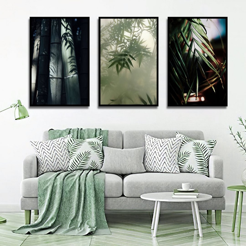 تابلو بکلیت طرح دکوری مدرن برگ وجنگل بامبو مدل B-1458 مجموعه 3 عددی