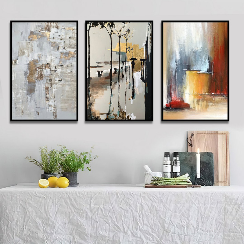 تابلو بکلیت طرح نقاشی دکوری مدرن طلاکوب مدل B-1448 مجموعه 3 عددی