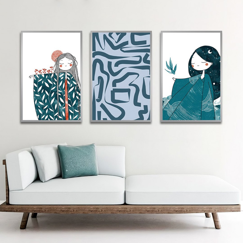 تابلو بکلیت طرح نقاشی دکوراتیو مدرن سبک کوبیسم مدل SI-1409 مجموعه 3 عددی