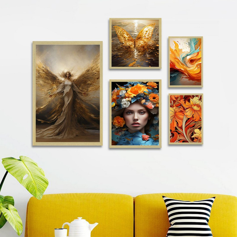 تابلو بکلیت طرح آرایش چهره نقاشی گل و فرشته مدل BE-1395 مجموعه 5 عددی