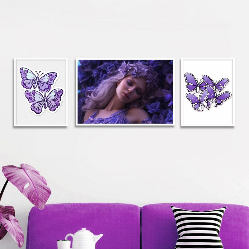 تابلو بکلیت طرح فشن استایل رنگ مو و پروانه مدل W-1386 مجموعه 3 عددی