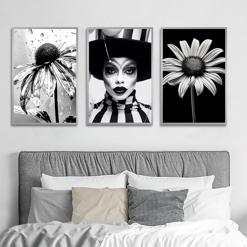 تابلو بکلیت طرح دکوراتیو مدرن گل و چهره مدل SI-1369 مجموعه 3 عددی