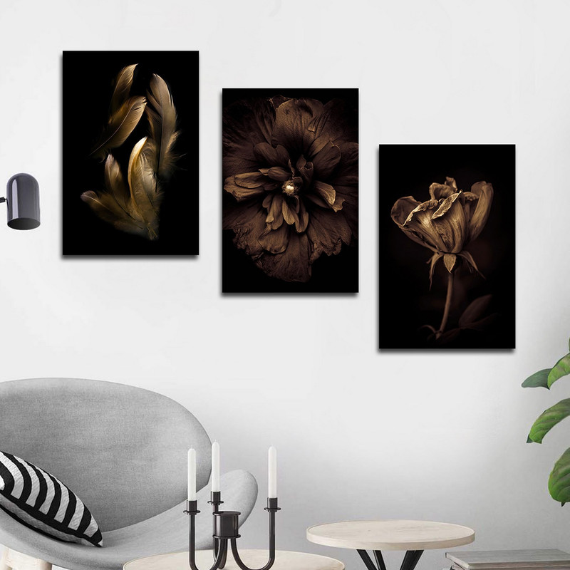 تابلو شاسی بکلیت طرح مدرن گل و پر مدل SH-1728 مجموعه 3 عددی