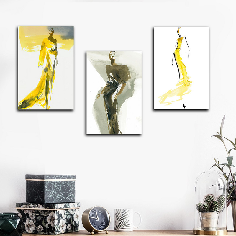 تابلو شاسی بکلیت طرح نقاشی مدرن مدلینگ مدل SH-1693 مجموعه 3 عددی