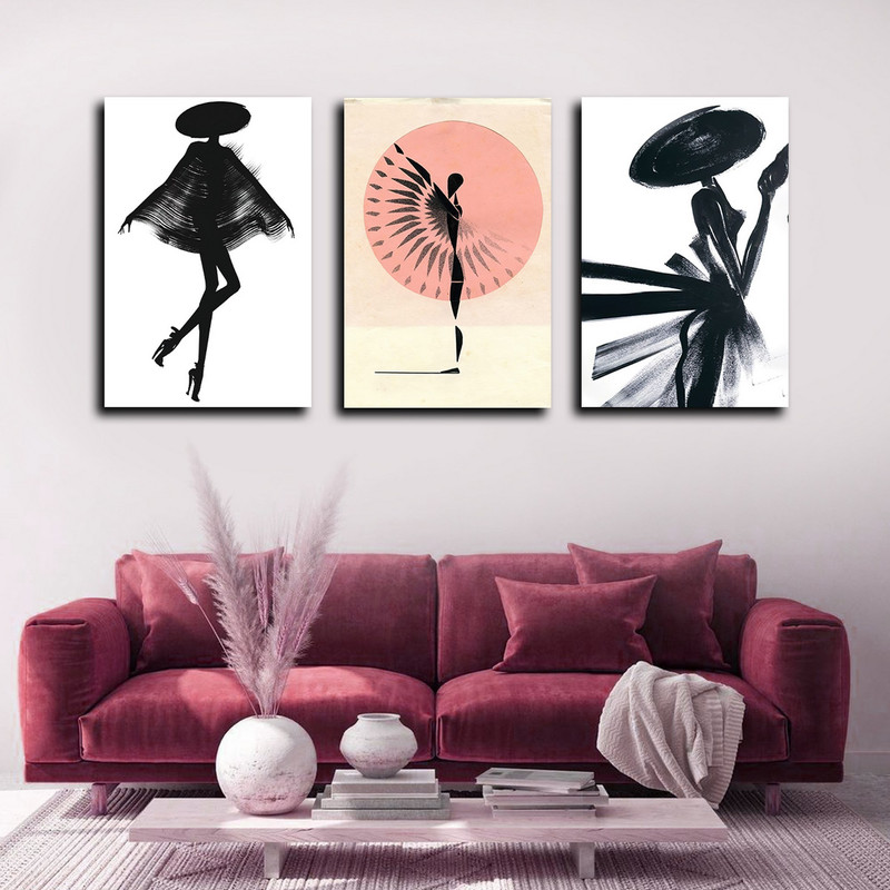 تابلو شاسی بکلیت طرح نقاشی مدرن مدل SH-1695 مجموعه 3 عددی