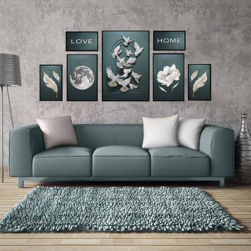 تابلو بکلیت طرح کبوتر و گل و ماه مدل B-1528 مجموعه 7 عددی