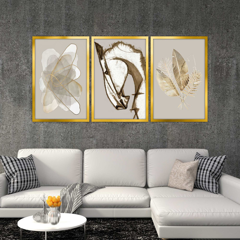 تابلو بکلیت طرح نقاشی پر و اسب مدل T-1545 مجموعه 3 عددی