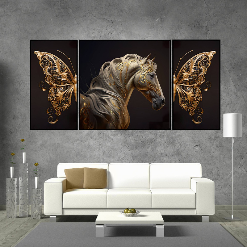 تابلو بکلیت طرح پروانه و اسب مدل B-1536 مجموعه 3 عددی