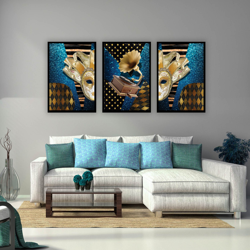 تابلو بکلیت طرح مدرن گرامافون و نقاب مدل B-1870 مجموعه 3 عددی