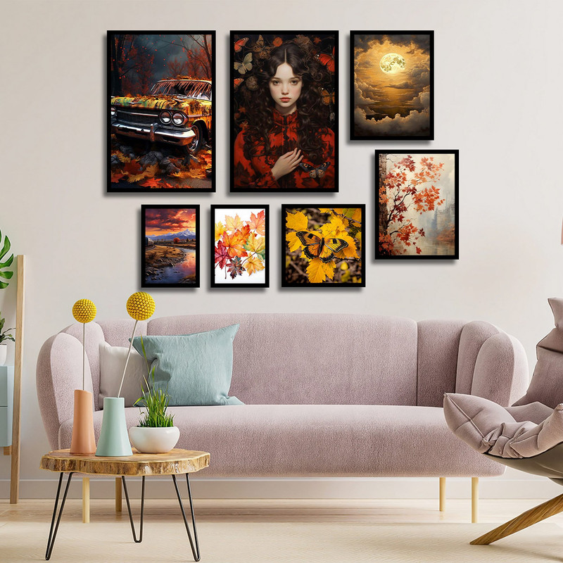 تابلو بکلیت طرح مدرن طبیعت و چهره و ماشین مدل B-1763 مجموعه 7 عددی