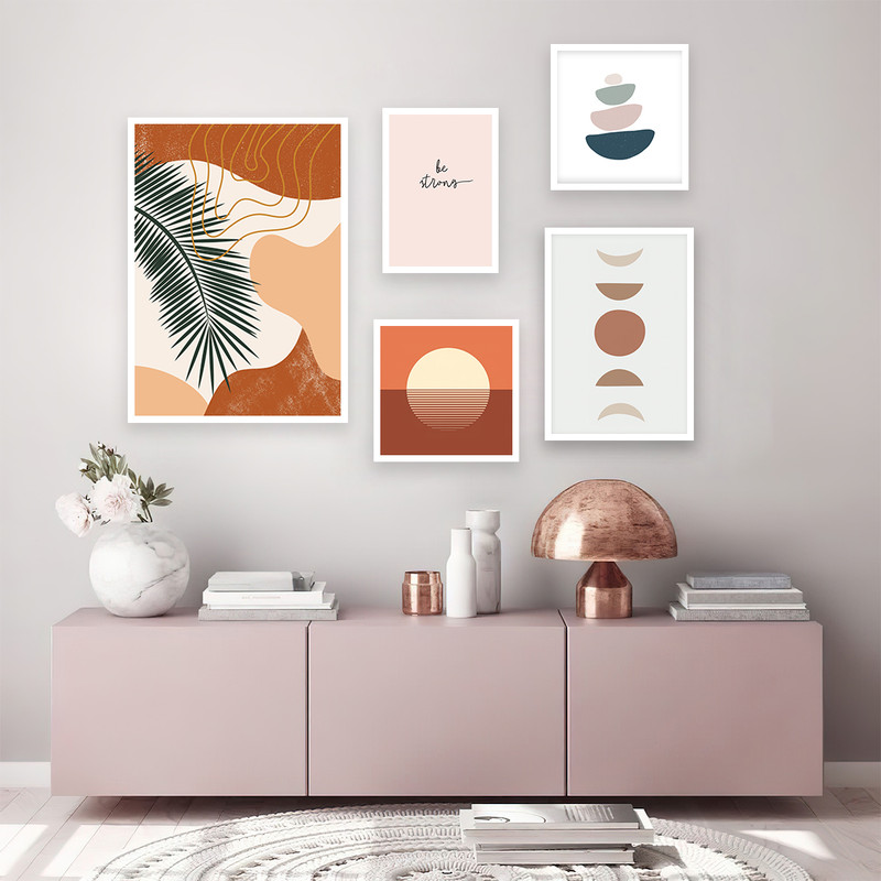 تابلو بکلیت طرح مینیمال خورشید و ماه مدل W-639 مجموعه 5 عددی