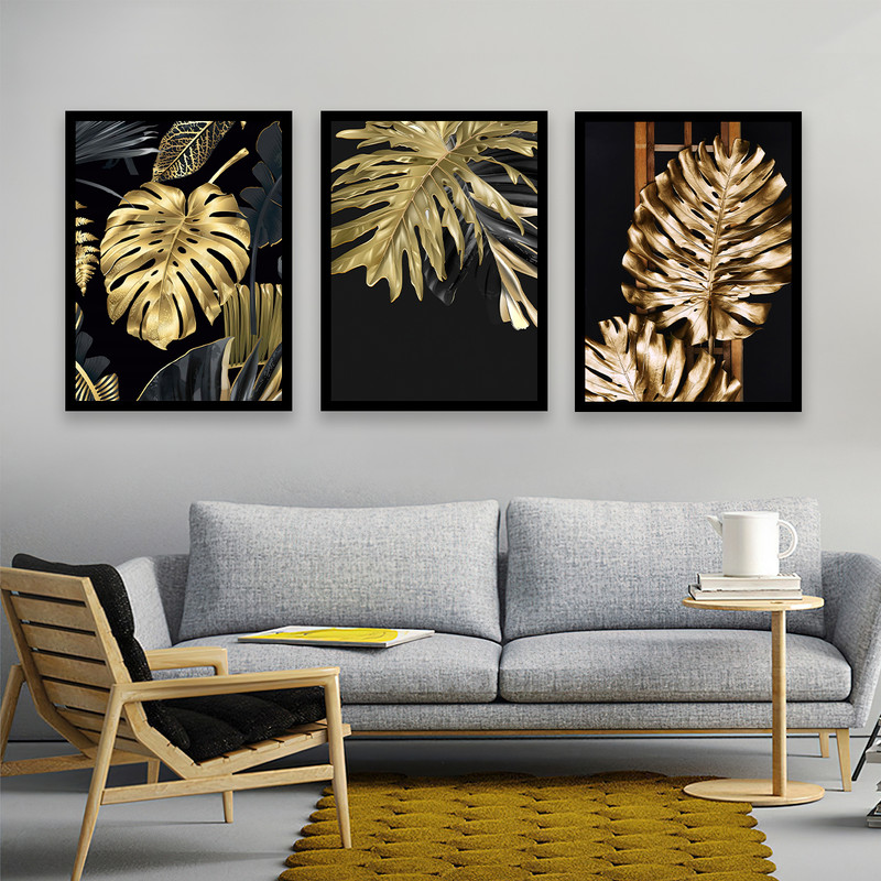 تابلو بکلیت طرح برگ انجیری طلایی مدل B-633 مجموعه 3 عددی