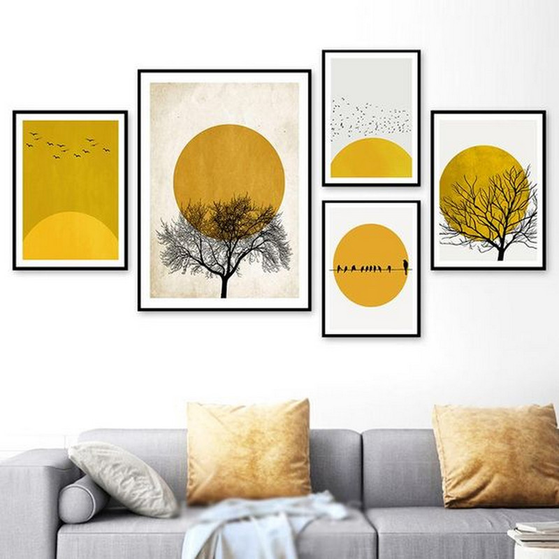 تابلو بکلیت طرح دکوراتیو مینیمال منظره زمستان مدل B-601 مجموعه 5 عددی 