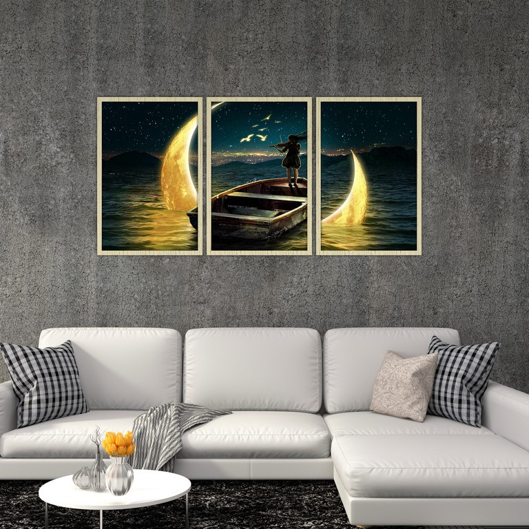 تابلو بکلیت طرح نقاشی رودخانه و ویولن مدل S4761 مجموعه 3 عددی 