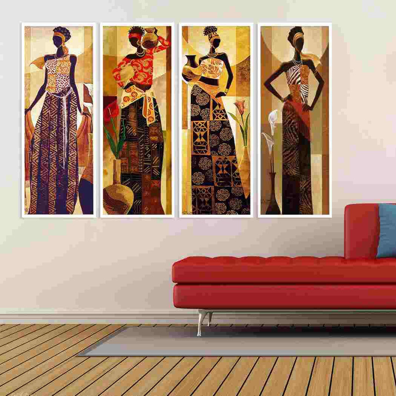 تابلو بکلیت طرح زن آفریقایی مدل دکوراتیو W-384 مجموعه 4 عددی