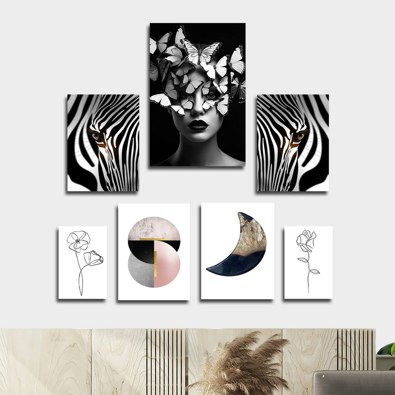 تابلو شاسی بکلیت طرح ترکیبی مدرن چهره و مینیمال و زبرا مدل SH-1778 مجموعه 7 عددی