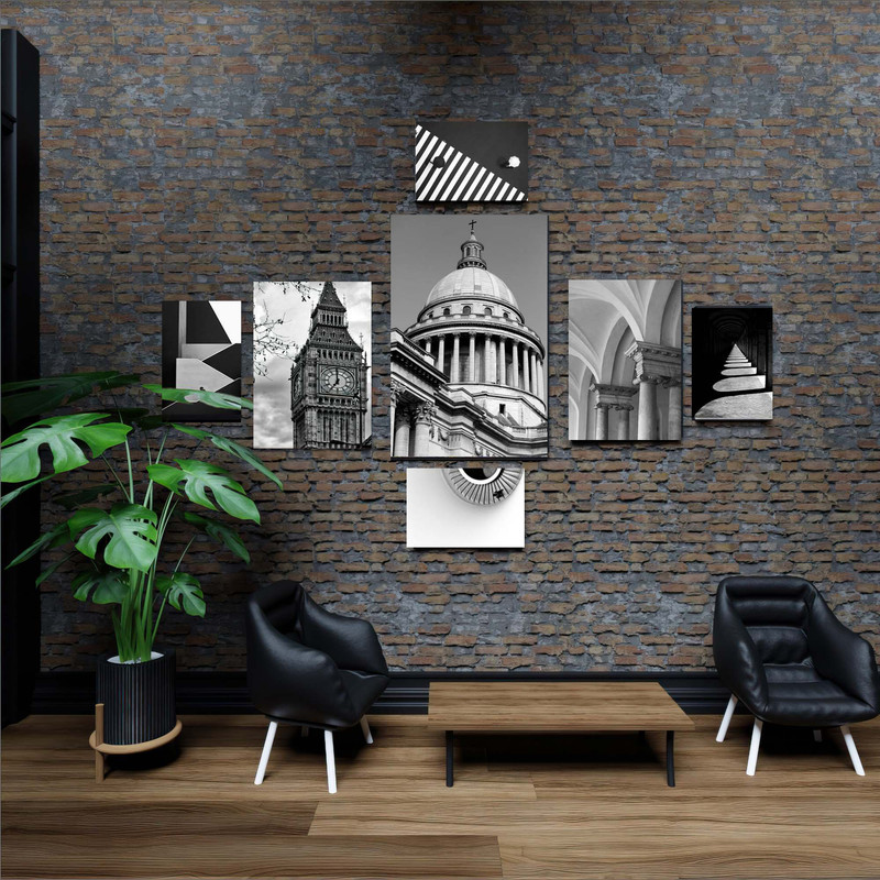 تابلو شاسی بکلیت طرح برج ساعت بیگ بن و منظره شهر مدل SH-1912 مجموعه 7 عددی