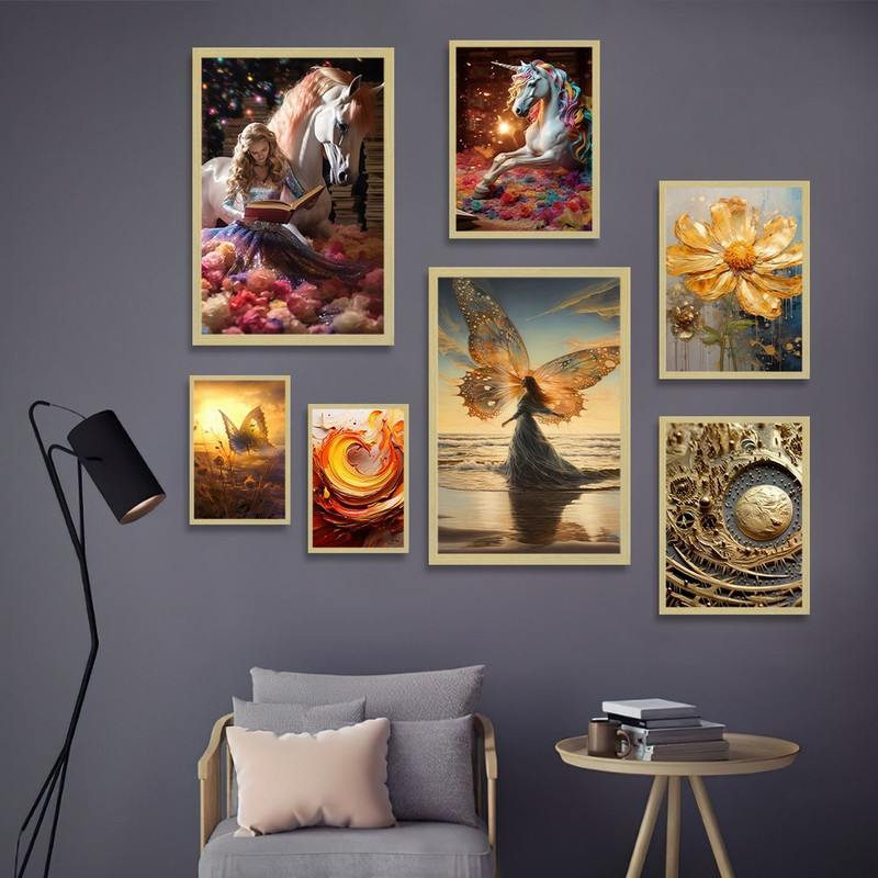 تابلو بکلیت طرح گرافیکی فرشته گل و پروانه مدل BE-1284 مجموعه 7 عددی