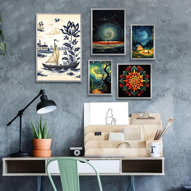 تابلو بکلیت طرح دکوری سنتی و کهکشانی مدل SI-1278 مجموعه 5 عددی