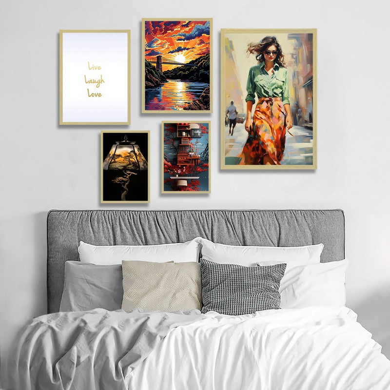 تابلو بکلیت طرح نقاشی رنگ روغن مدرن مدل BE-1199 مجموعه 5 عددی