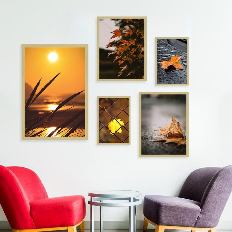 تابلو بکلیت مدل طرح دکوراتیو برگ پاییزی BE-1041  مجموعه 5 عددی