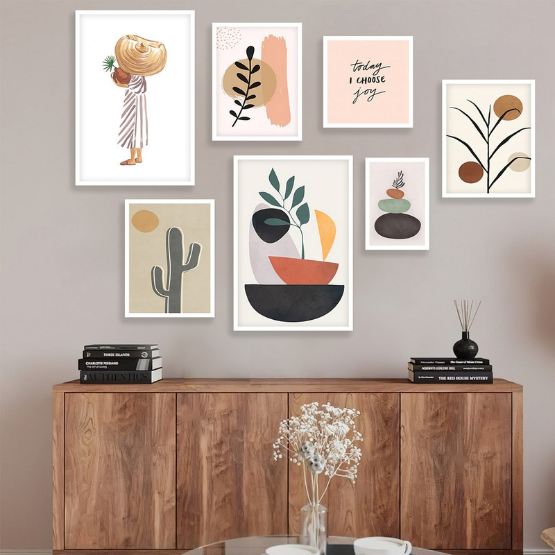 تابلو بکلیت مدل طرح مینیمال سنگ و کاکتوس W-962  مجموعه 7 عددی