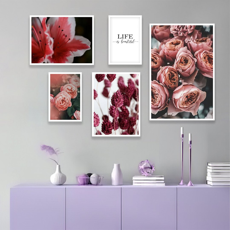 تابلو بکلیت مدل طرح جمله انگیزشی و گل رنگی W-961  مجموعه 5 عددی