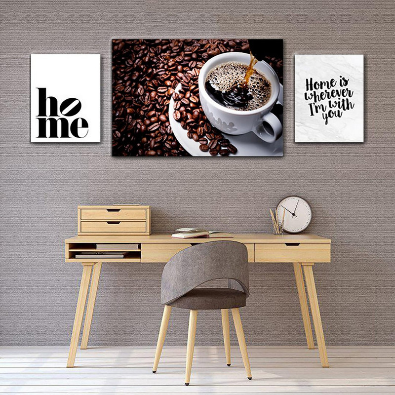 تابلو شاسی بکلیت طرح جمله انگیزشی و فنجان قهوه مدل SH-125 مجموعه 3 عددی