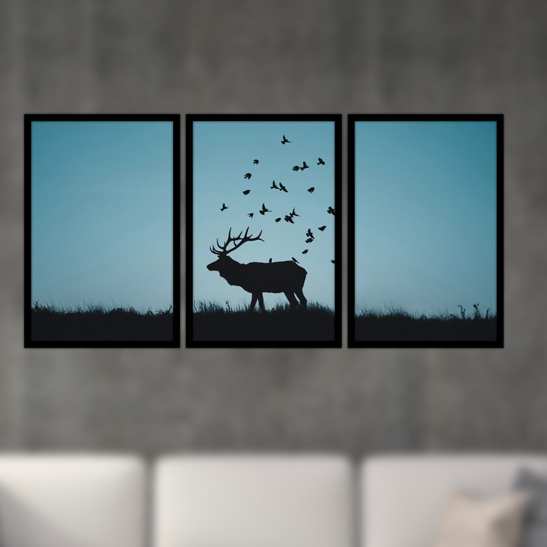 تابلو بکلیت طرح نقاشی حیات وحش گوزن مدل B-S4789 مجموعه 3 عددی