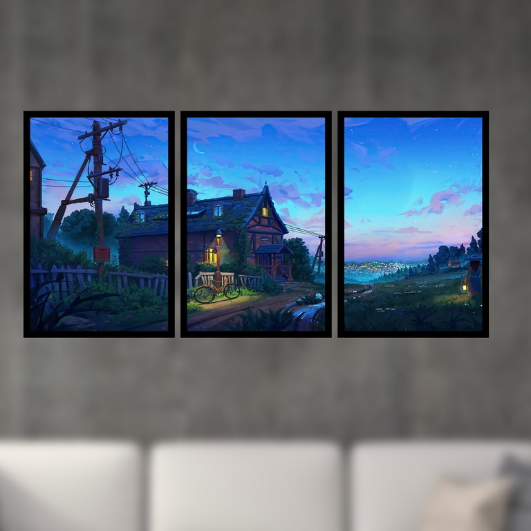 تابلو بکلیت طرح نقاشی کلبه چوبی مدل B-S4872 مجموعه 3 عددی