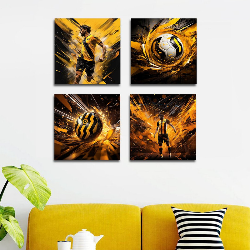 تابلو شاسی بکلیت طرح نقاشی فانتزی توپ و فوتبال مدل SH-1396 مجموعه 4 عددی