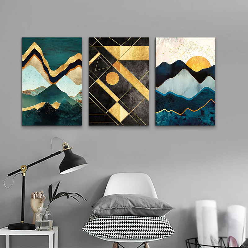 تابلو شاسی بکلیت طرح نقاشی کوه مدل SH-1004 مجموعه 3 عددی