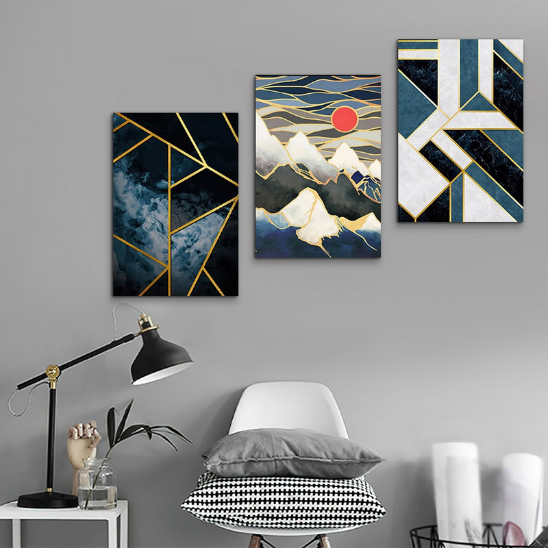 تابلو شاسی بکلیت طرح نقاشی انتزاعی و کوه مدل SH-1003 مجموعه 3 عددی