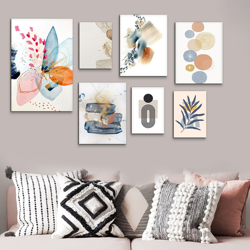 تابلو شاسی بکلیت طرح نقاشی مینیمال گل و برگ مدل SH-990 مجموعه 7 عددی