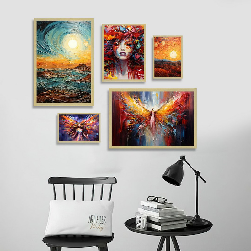 تابلو بکلیت طرح نقاشی رنگ روغن چهره و طبیعت مدل BE-1304 مجموعه 5 عددی