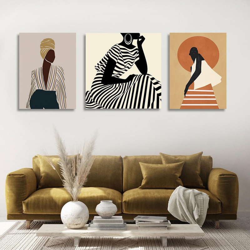 تابلو شاسی بکلیت طرح نقاشی دکوری مدرن آفریقایی مدل SH-1500 مجموعه 3 عددی