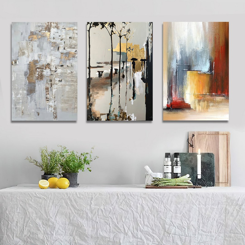 تابلو شاسی بکلیت طرح نقاشی دکوری مدرن طلاکوب مدل SH-1448 مجموعه 3 عددی