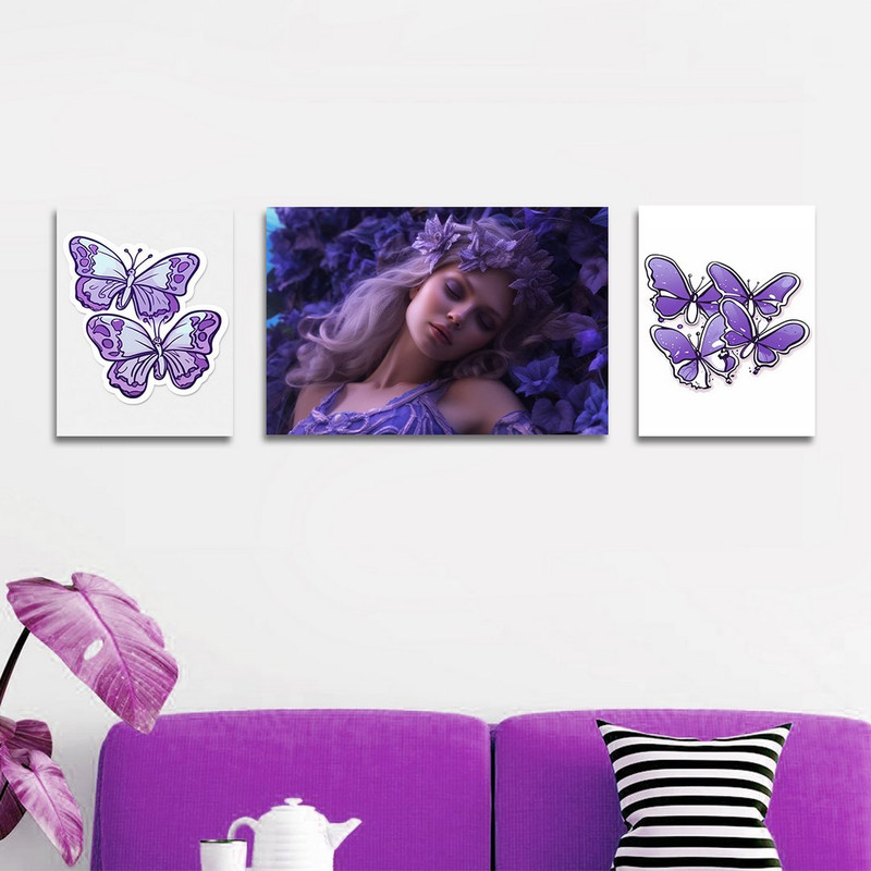 تابلو شاسی بکلیت طرح فشن استایل رنگ مو و پروانه مدل SH-1386 مجموعه 3 عددی